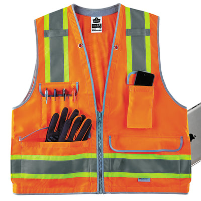 Ergodyne Glowear 8254HDZ Two-Tone Heavy-Duty Surveyors Vest - Type R, Class 2, Zipper - Orange