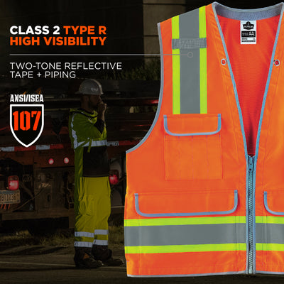 Ergodyne Glowear 8254HDZ Two-Tone Heavy-Duty Surveyors Vest - Type R, Class 2, Zipper - Orange