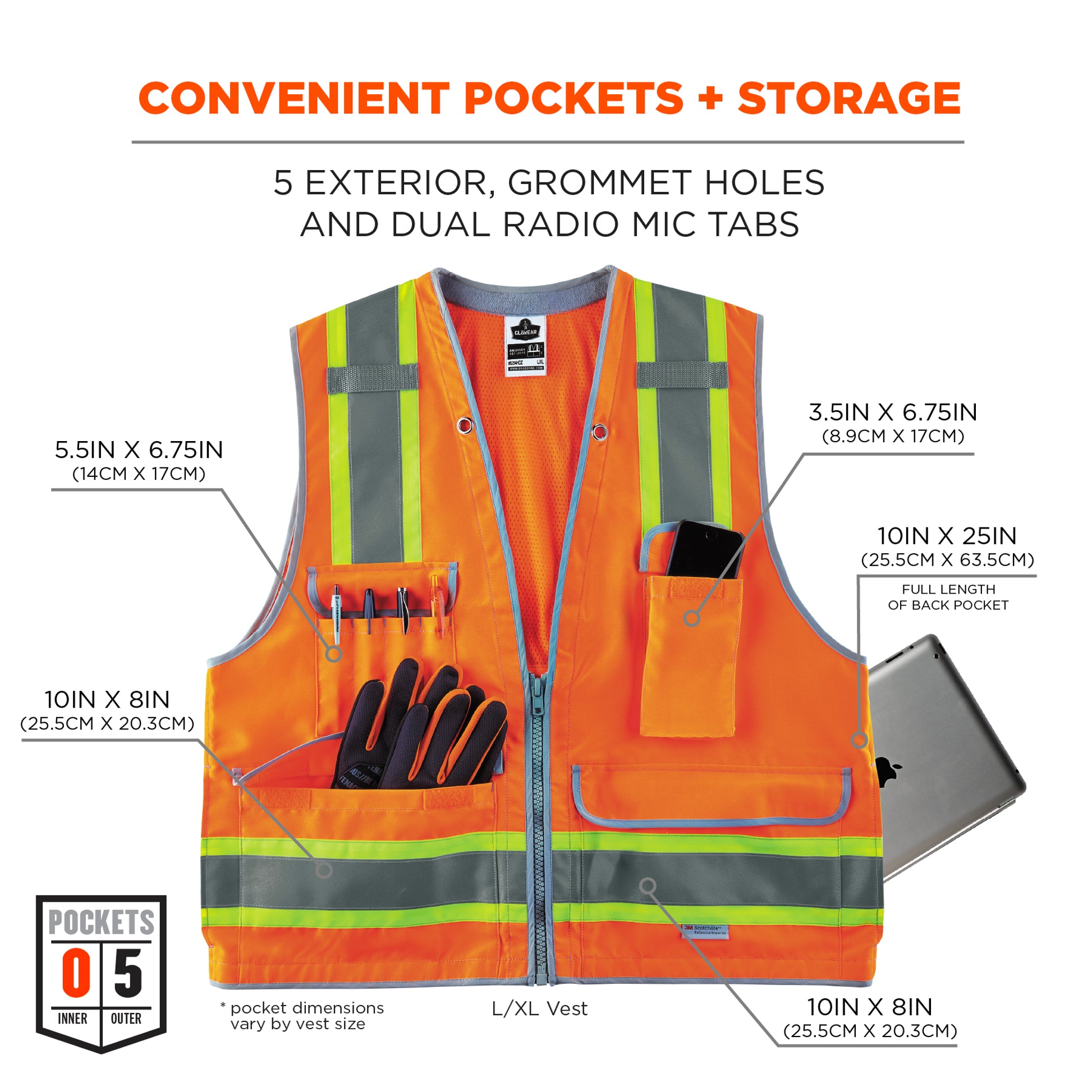Ergodyne Glowear 8254HDZ Two-Tone Heavy-Duty Surveyors Vest - Type R, Class 2, Zipper - Orange