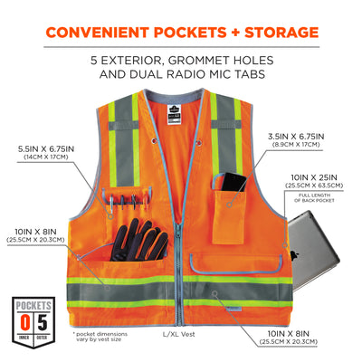 Ergodyne Glowear 8254HDZ Two-Tone Heavy-Duty Surveyors Vest - Type R, Class 2, Zipper - Orange