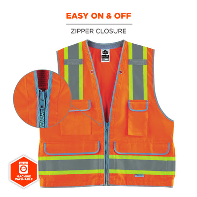 Ergodyne Glowear 8254HDZ Two-Tone Heavy-Duty Surveyors Vest - Type R, Class 2, Zipper - Orange