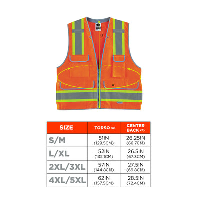 Ergodyne Glowear 8254HDZ Two-Tone Heavy-Duty Surveyors Vest - Type R, Class 2, Zipper - Orange