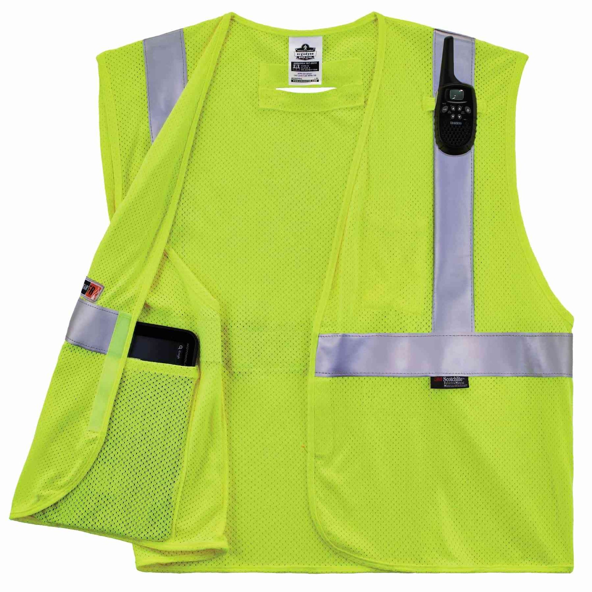 Ergodyne GloWear 8260FRHL Hi-Vis FR Safety Vest - Class 2, NFPA 70E, Mesh, Hook + Loop - Lime