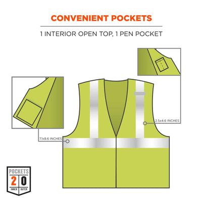 Ergodyne GloWear 8260FRHL Hi-Vis FR Safety Vest - Class 2, NFPA 70E, Mesh, Hook + Loop - Lime