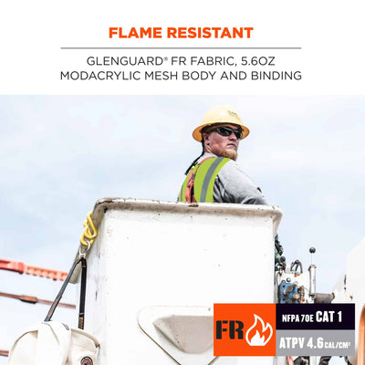 Ergodyne GloWear 8260FRHL Hi-Vis FR Safety Vest - Class 2, NFPA 70E, Mesh, Hook + Loop - Lime