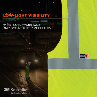 Ergodyne GloWear 8260FRHL Hi-Vis FR Safety Vest - Class 2, NFPA 70E, Mesh, Hook + Loop - Lime