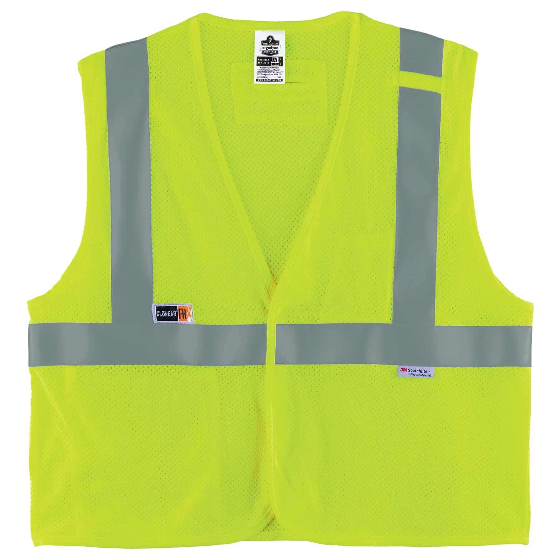 Ergodyne GloWear 8260FRHL Hi-Vis FR Safety Vest - Class 2, NFPA 70E, Mesh, Hook + Loop - Lime