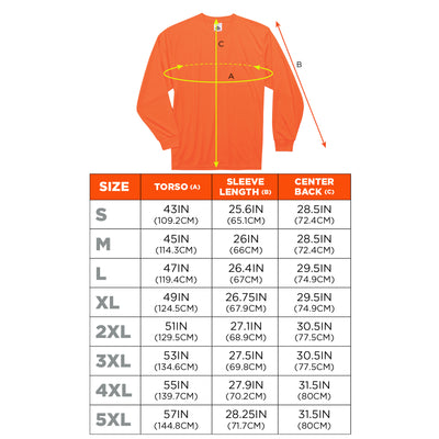 Ergodyne GloWear 8091 Hi-Vis Long Sleeve T-Shirt - Non-Certified - Orange
