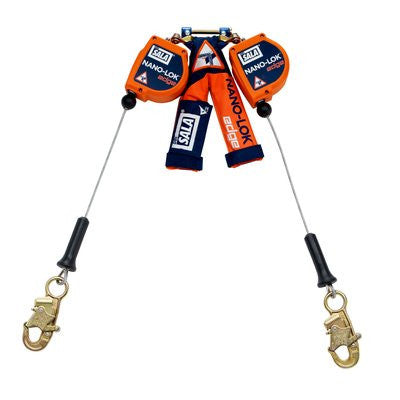3M DBI-SALA  Nano-Lok edge Twin-Leg Quick Connect Self Retracting Lifeline - Cable 3500225, Orange, 8 ft. (2.4 m)