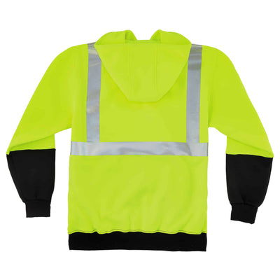 Ergodyne GloWear 8293 Hi-Vis Hooded Sweatshirt - Type R, Class 2, Black Bottom - Lime