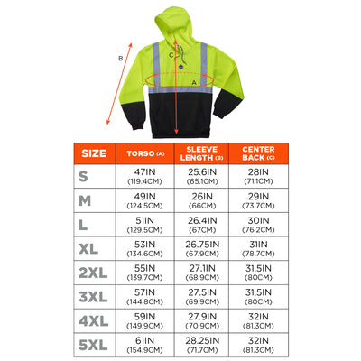 Ergodyne GloWear 8293 Hi-Vis Hooded Sweatshirt - Type R, Class 2, Black Bottom - Lime