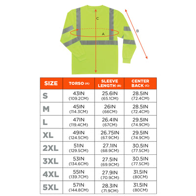 Ergodyne GloWear 8391 Hi-Vis Long Sleeve T-Shirt - Type R, Class 3 - Lime