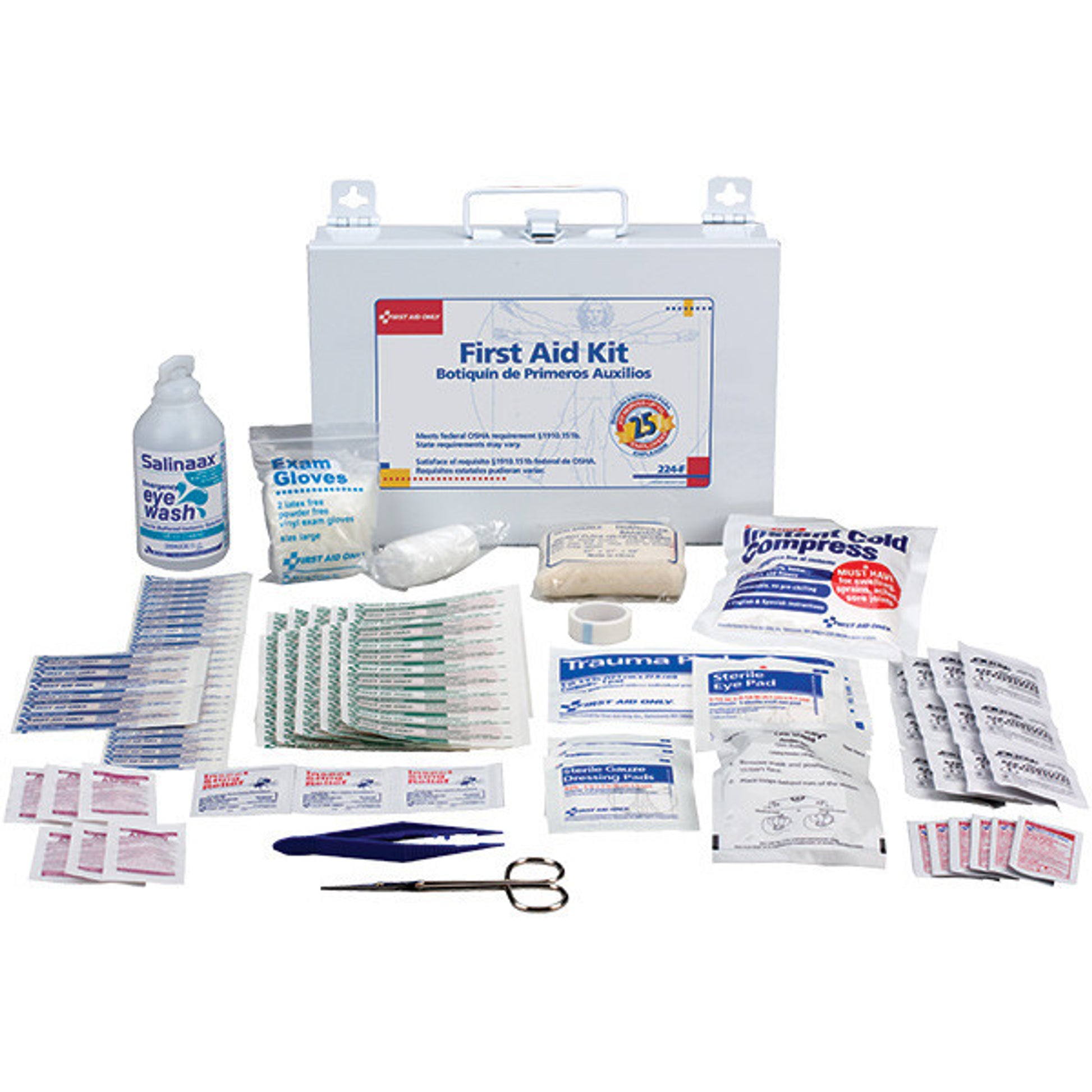 25-Person, 110-Piece Bulk First Aid Kit w/ CPR Shield (Metal) - 224F