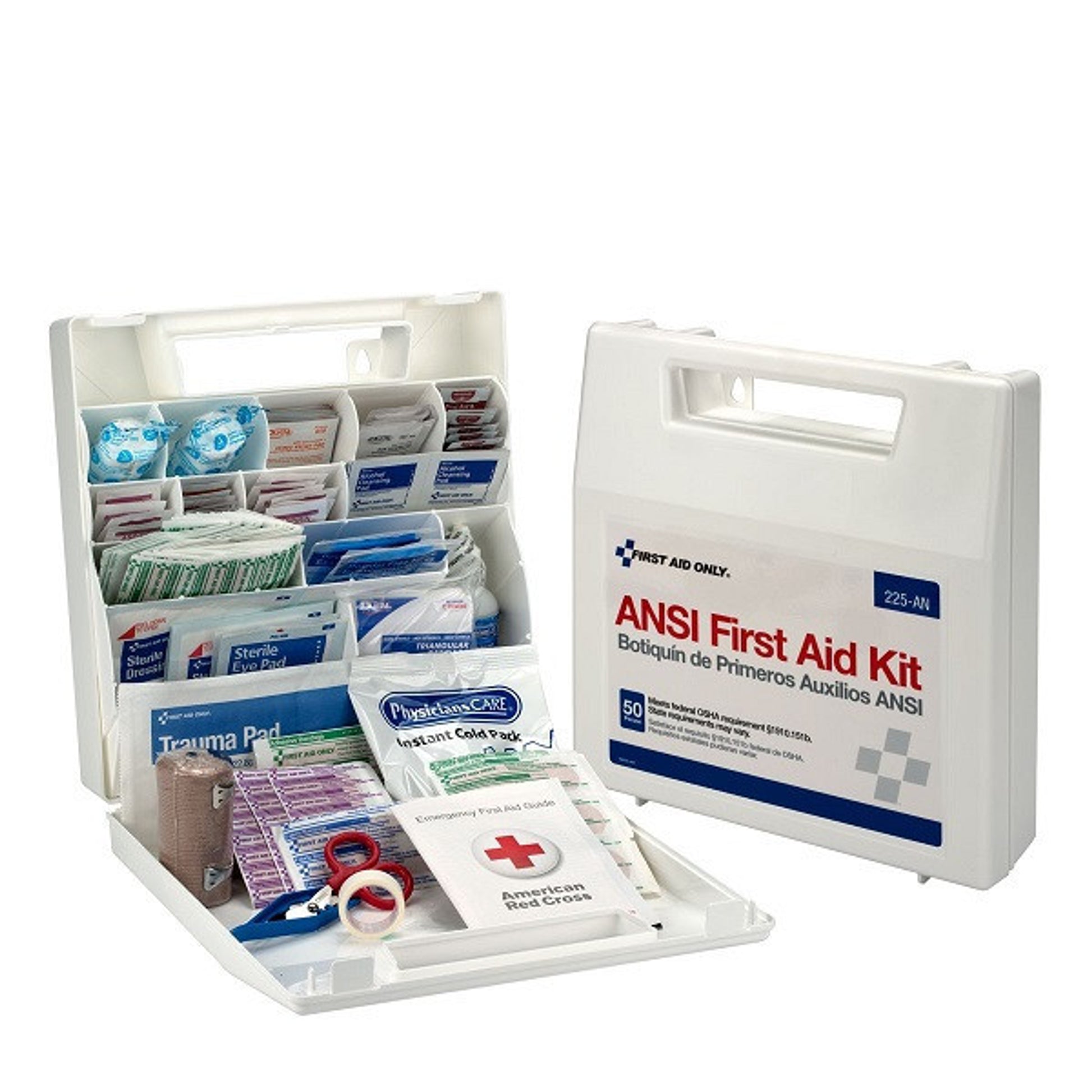 50-Person, 196-Piece Bulk First Aid Kit w/ Dividers, Plastic - 225AN