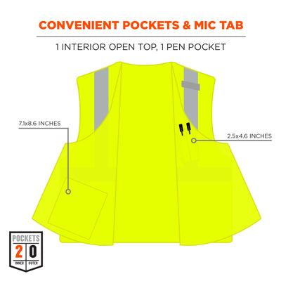 Ergodyne GloWear 8263FRHL Hi-Vis FR Safety Vest - Class 2, NFPA 70E, Mesh, Hook & Loop, Economy - Lime