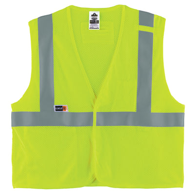 Ergodyne GloWear 8263FRHL Hi-Vis FR Safety Vest - Class 2, NFPA 70E, Mesh, Hook & Loop, Economy - Lime