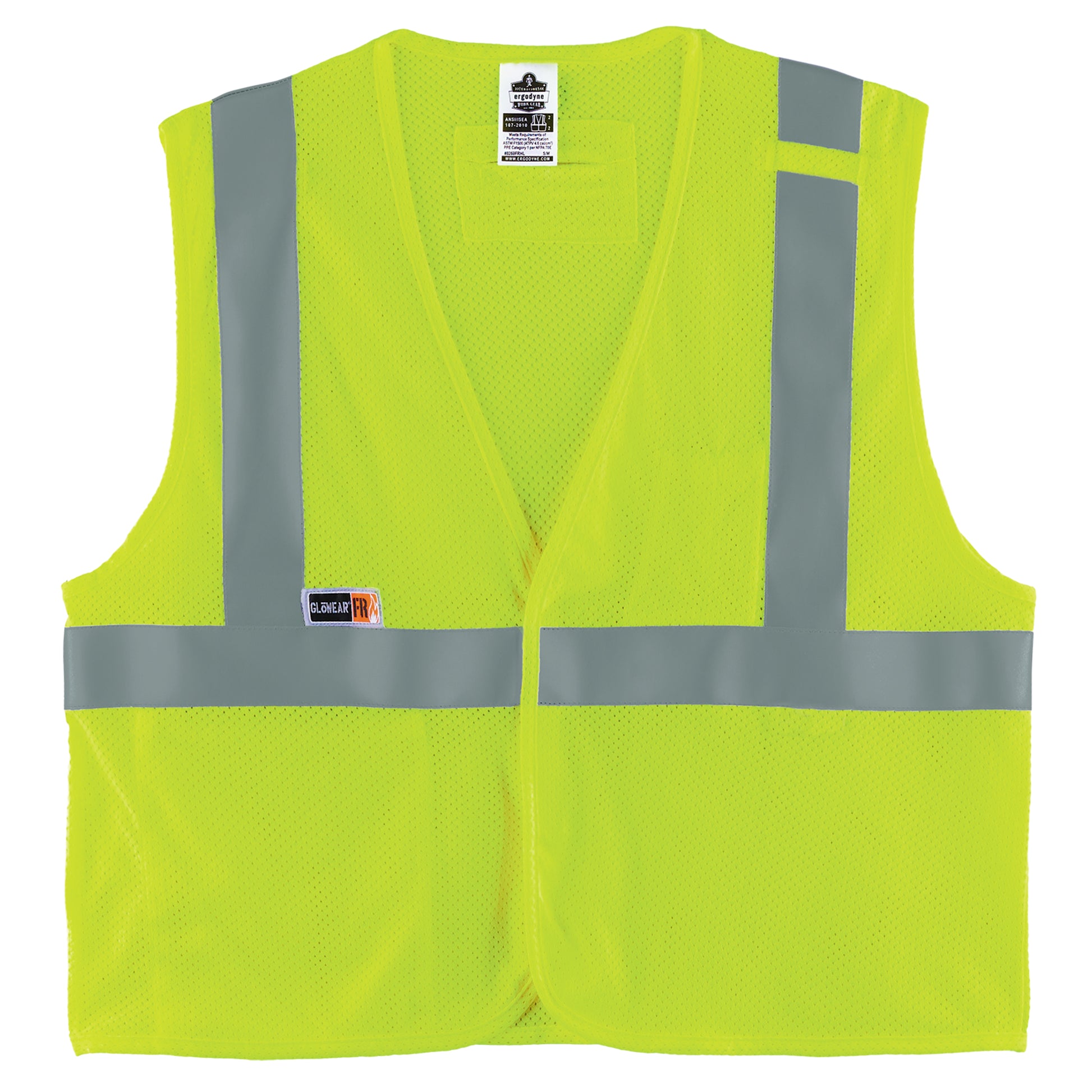 Ergodyne GloWear 8263FRHL Hi-Vis FR Safety Vest - Class 2, NFPA 70E, Mesh, Hook & Loop, Economy - Lime
