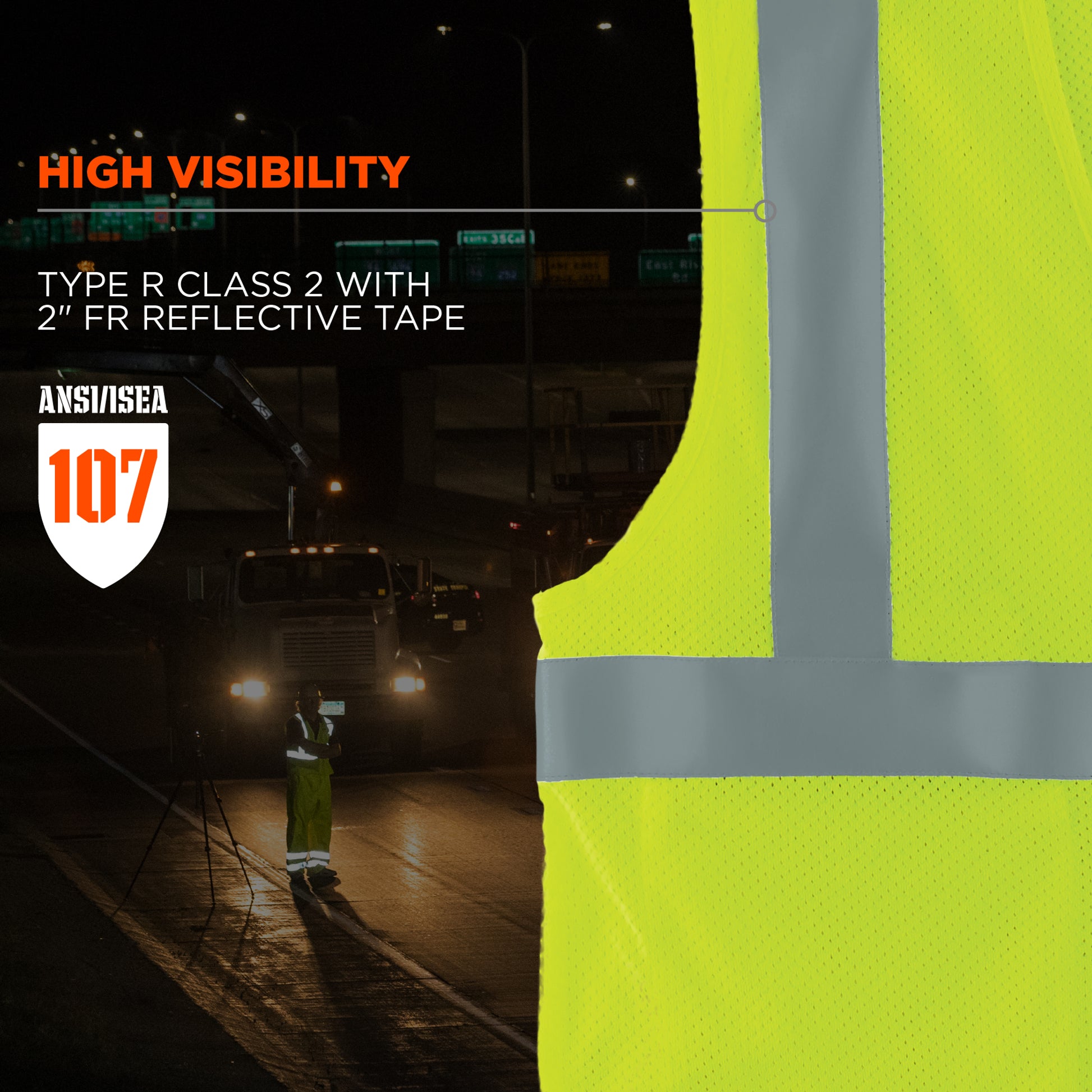Ergodyne GloWear 8263FRHL Hi-Vis FR Safety Vest - Class 2, NFPA 70E, Mesh, Hook & Loop, Economy - Lime