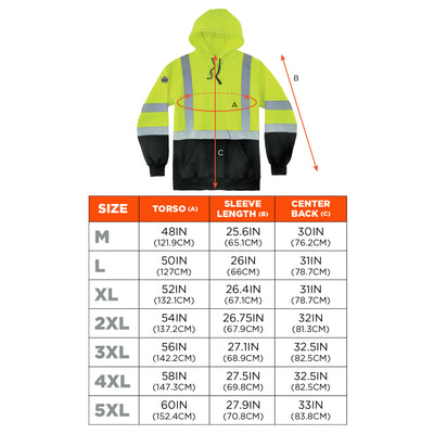 Ergodyne GloWear 8373 Hi-Vis Hooded Sweatshirt - Type R, Class 3, Black Bottom - Lime