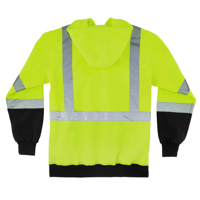 Ergodyne GloWear 8373 Hi-Vis Hooded Sweatshirt - Type R, Class 3, Black Bottom - Lime