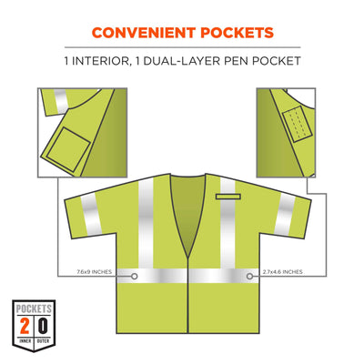 Ergodyne GloWear 8356FRHL Hi-Vis FR Safety Vest w/ Sleeves - Class 3, NFPA 70E, Mesh, Hook + Loop - Lime