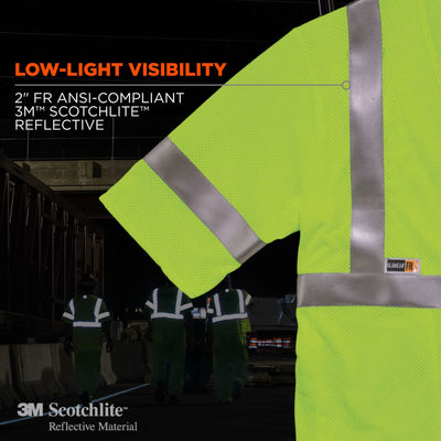 Ergodyne GloWear 8356FRHL Hi-Vis FR Safety Vest w/ Sleeves - Class 3, NFPA 70E, Mesh, Hook + Loop - Lime