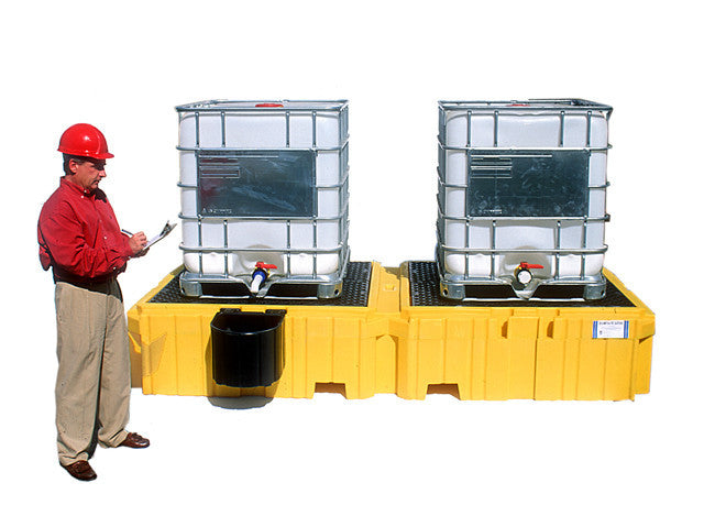 UltraTech Twin IBC Spill Pallet With 1 left side bucket shelf - No Drain. - 1142