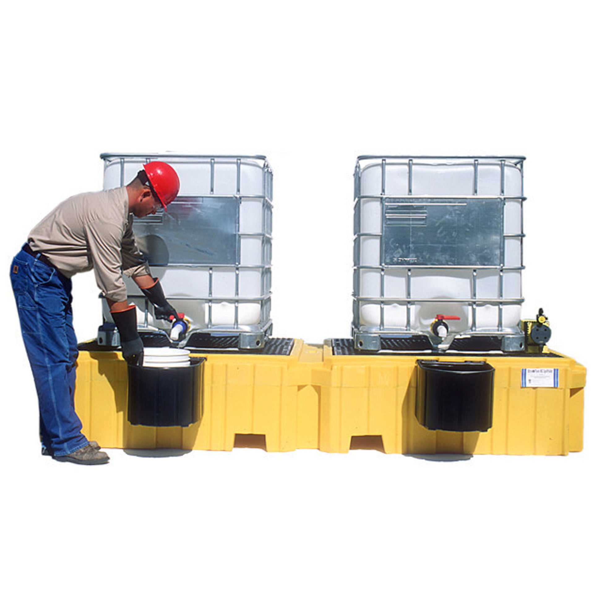 UltraTech Twin IBC Spill Pallet With 2 bucket shelves - With Drain. - 1147