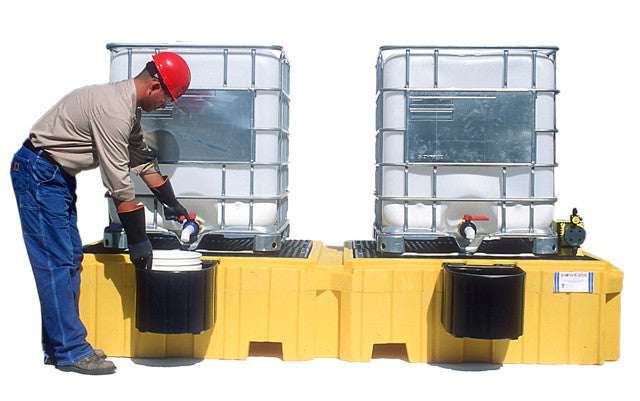 UltraTech Twin IBC Spill Pallet With 2 bucket shelves - With Drain. - 1147