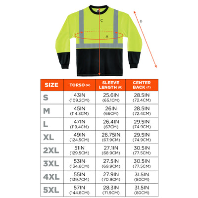Ergodyne GloWear 8281BK Hi-Vis Performance Long Sleeve T-Shirt - Type R, Class 2, Black Bottom - Lime