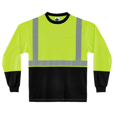 Ergodyne GloWear 8291BK Hi-Vis Long Sleeve T-Shirt - Type R, Class 2, Black Bottom - Lime