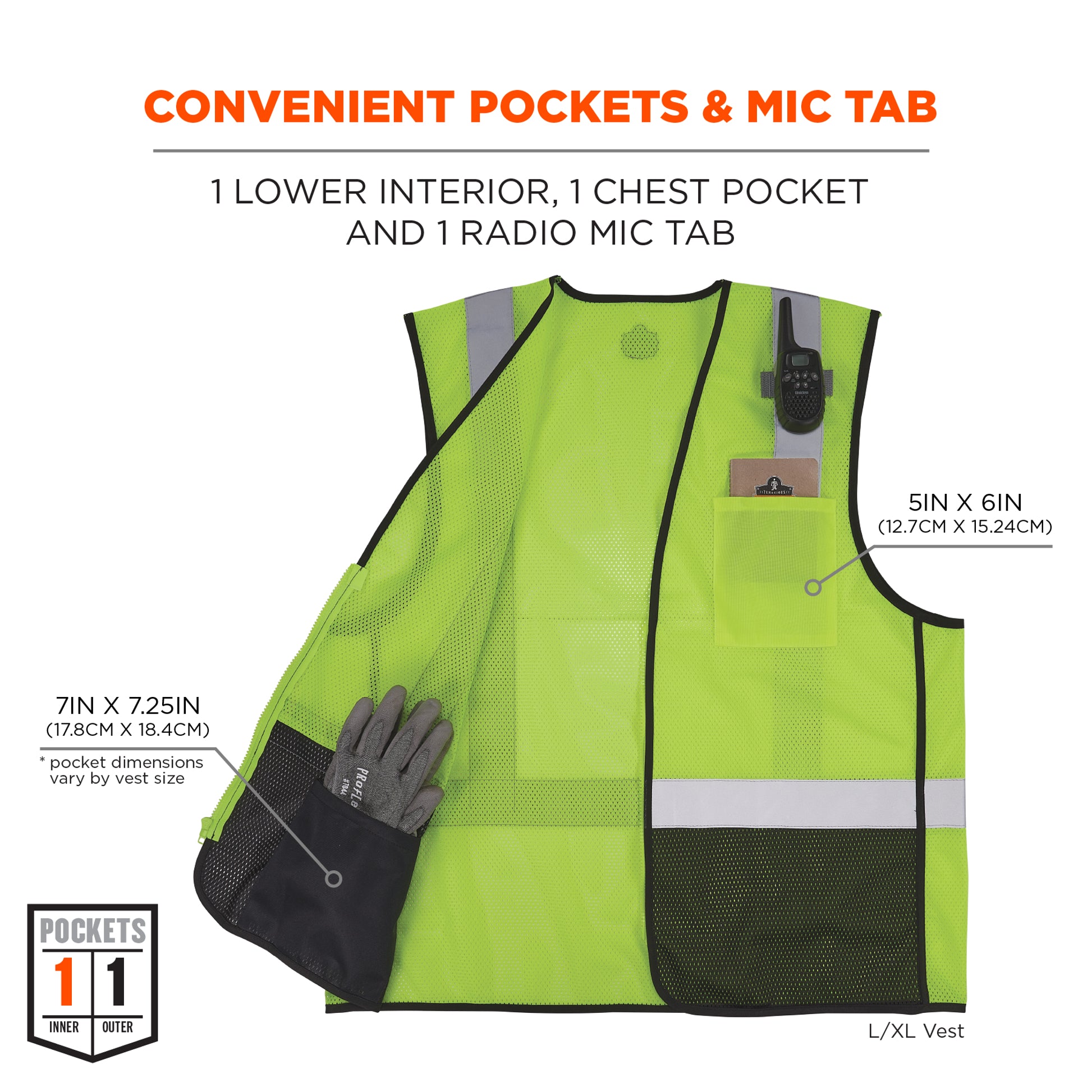 Ergodyne GloWear 8210Z-BK Mesh Hi-Vis Safety Vest - Type R, Class 2, Zipper, Black Bottom - Lime