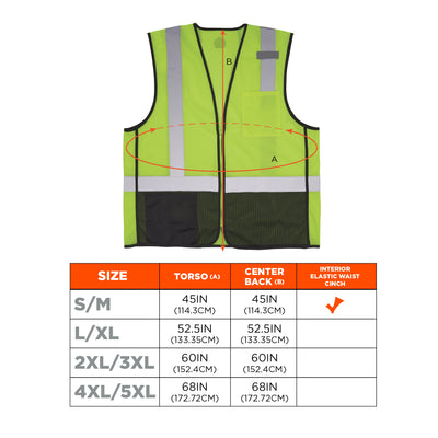 Ergodyne GloWear 8210Z-BK Mesh Hi-Vis Safety Vest - Type R, Class 2, Zipper, Black Bottom - Lime