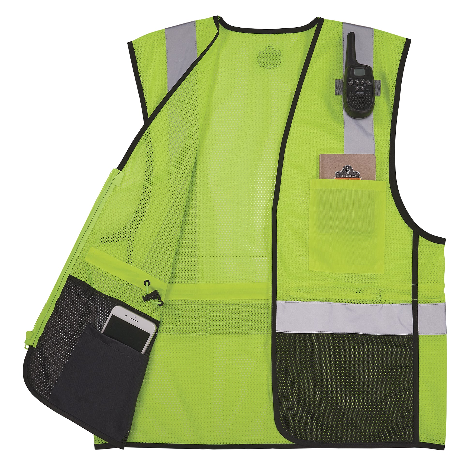 Ergodyne GloWear 8210Z-BK Mesh Hi-Vis Safety Vest - Type R, Class 2, Zipper, Black Bottom - Lime