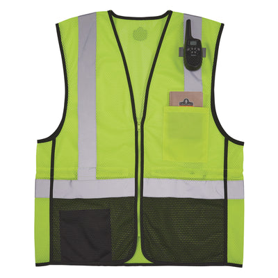 Ergodyne GloWear 8210Z-BK Mesh Hi-Vis Safety Vest - Type R, Class 2, Zipper, Black Bottom - Lime