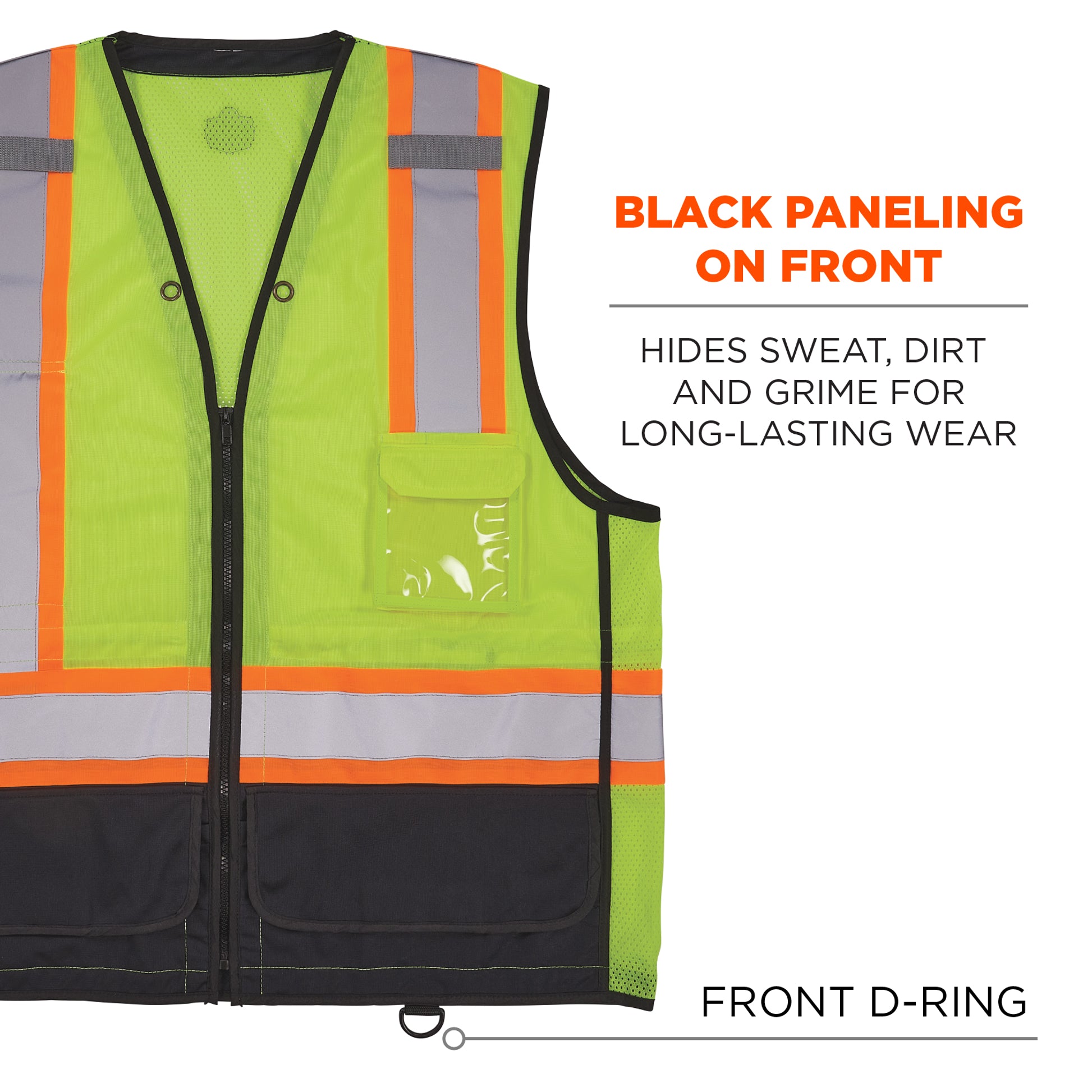 Ergodyne GloWear 8251HDZ-BK Two-Tone Hi-Vis Safety Vest - Type R, Class 2, Zipper, Black Bottom - Lime