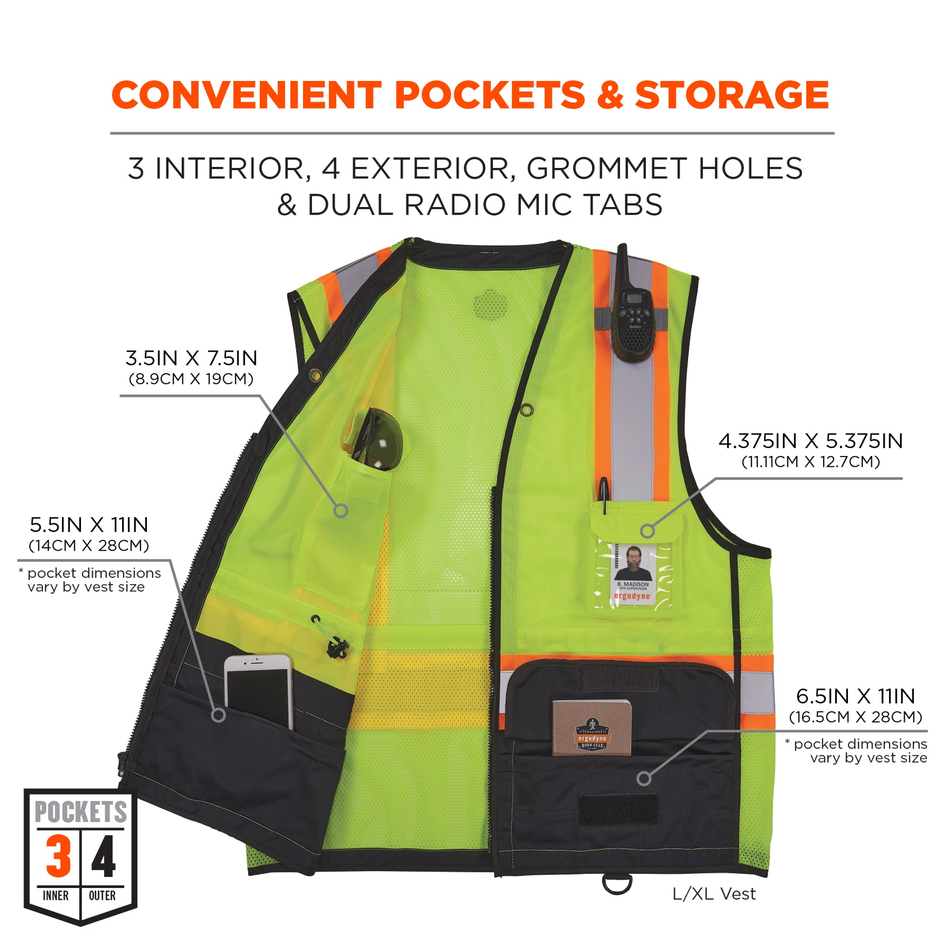 Ergodyne GloWear 8251HDZ-BK Two-Tone Hi-Vis Safety Vest - Type R, Class 2, Zipper, Black Bottom - Lime