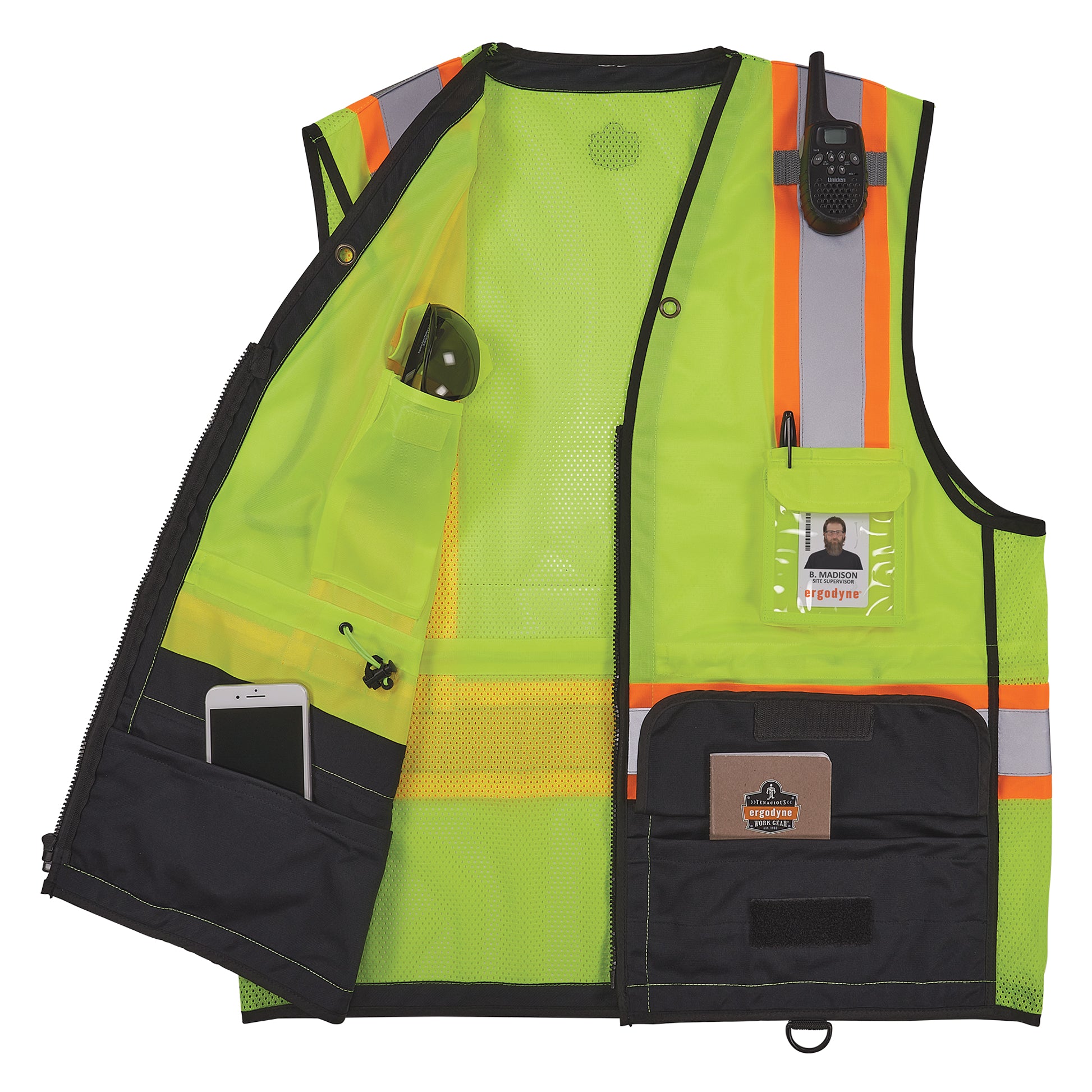 Ergodyne GloWear 8251HDZ-BK Two-Tone Hi-Vis Safety Vest - Type R, Class 2, Zipper, Black Bottom - Lime