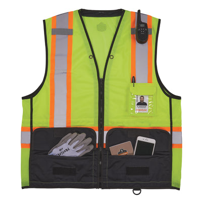 Ergodyne GloWear 8251HDZ-BK Two-Tone Hi-Vis Safety Vest - Type R, Class 2, Zipper, Black Bottom - Lime