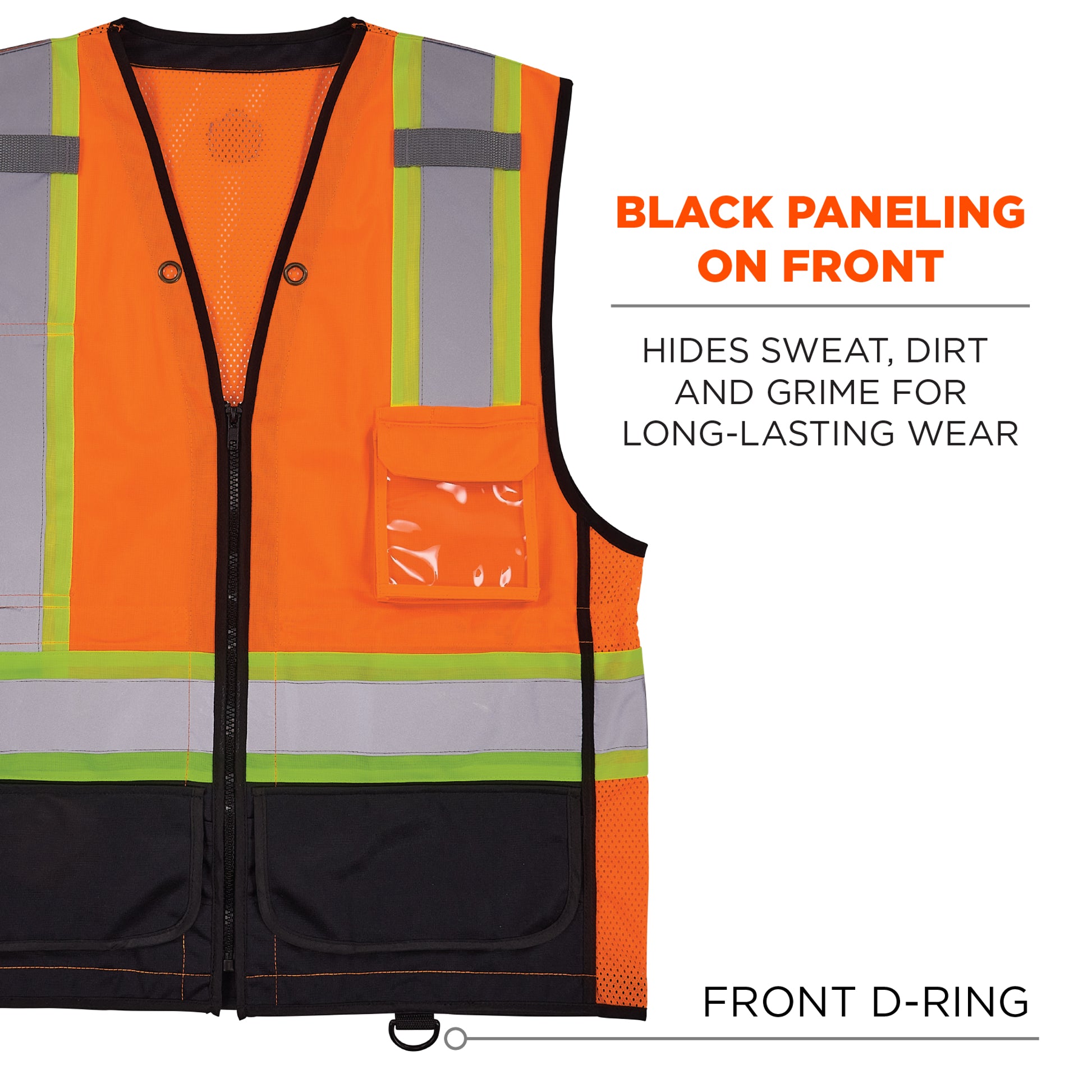 Ergodyne GloWear 8251HDZ-BK Two-Tone Hi-Vis Safety Vest - Type R, Class 2, Zipper, Black Bottom - Orange