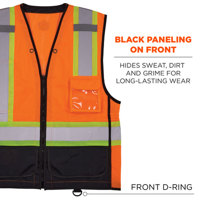 Ergodyne GloWear 8251HDZ-BK Two-Tone Hi-Vis Safety Vest - Type R, Class 2, Zipper, Black Bottom - Orange