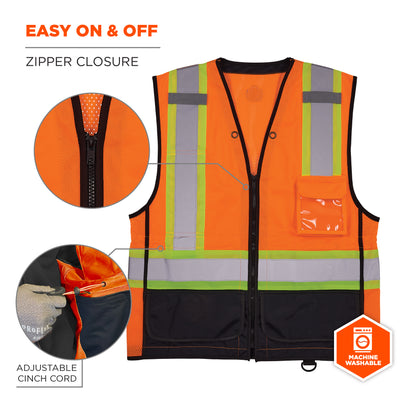Ergodyne GloWear 8251HDZ-BK Two-Tone Hi-Vis Safety Vest - Type R, Class 2, Zipper, Black Bottom - Orange