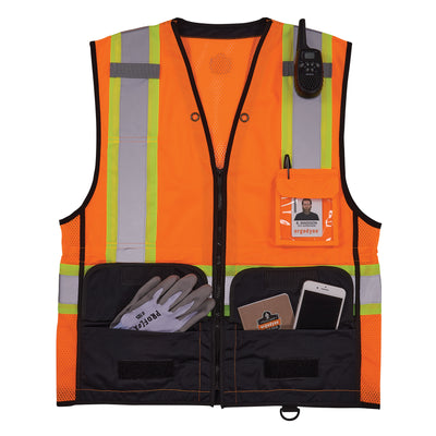 Ergodyne GloWear 8251HDZ-BK Two-Tone Hi-Vis Safety Vest - Type R, Class 2, Zipper, Black Bottom - Orange