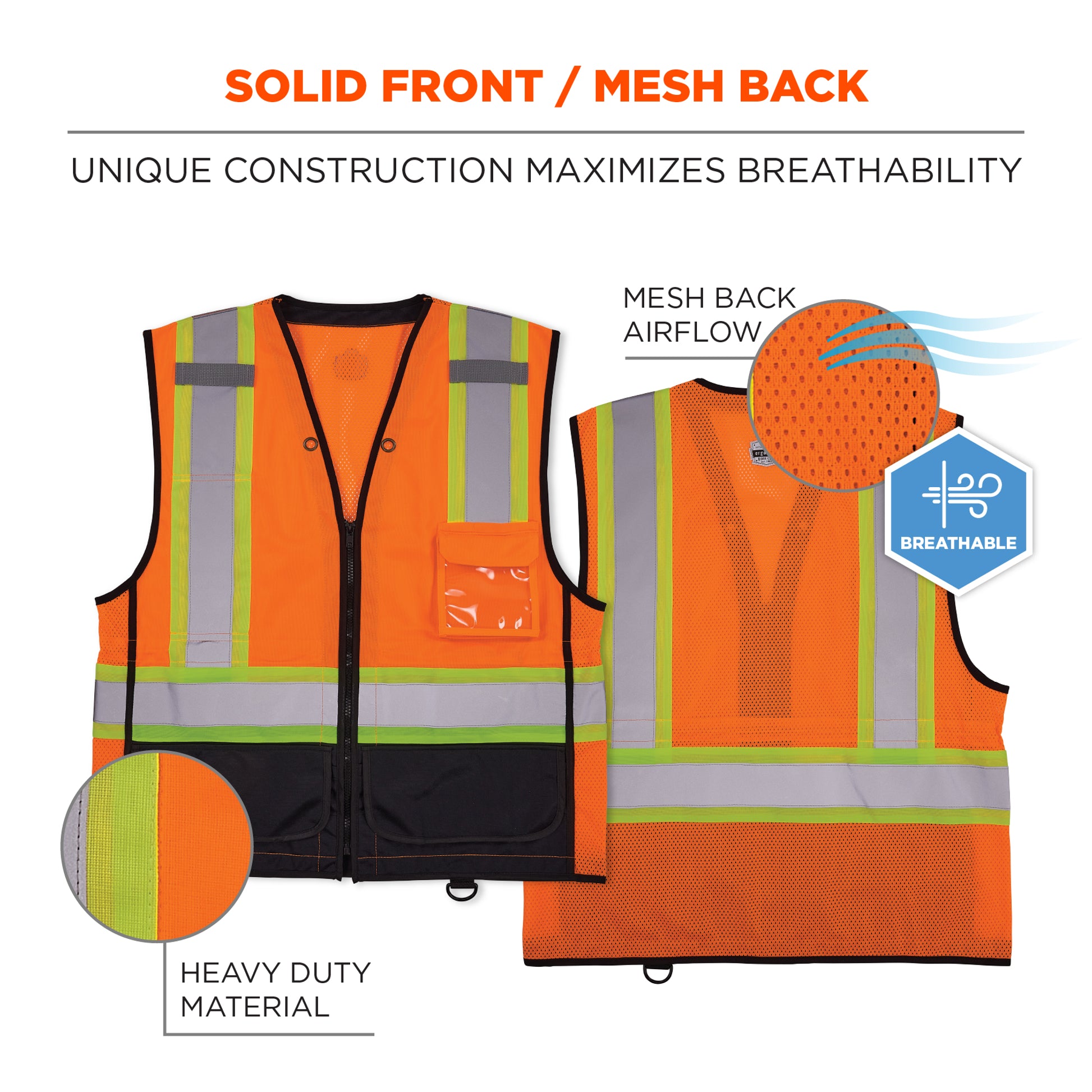 Ergodyne GloWear 8251HDZ-BK Two-Tone Hi-Vis Safety Vest - Type R, Class 2, Zipper, Black Bottom - Orange