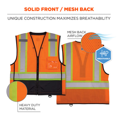 Ergodyne GloWear 8251HDZ-BK Two-Tone Hi-Vis Safety Vest - Type R, Class 2, Zipper, Black Bottom - Orange