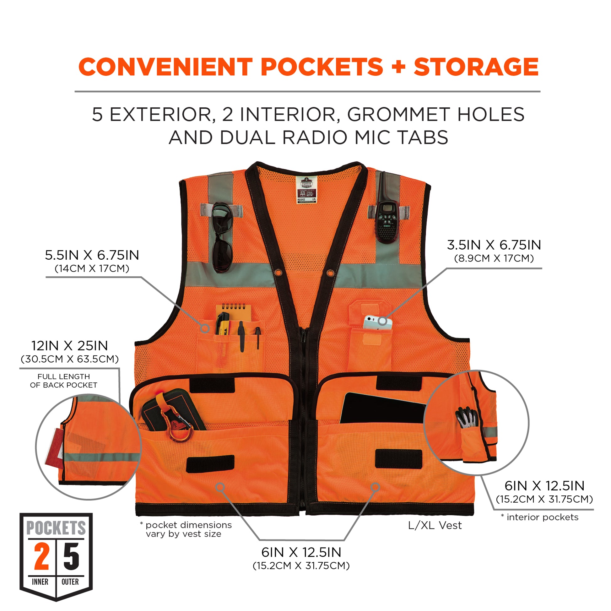Ergodyne Glowear 8253HDZ Heavy-Duty Mesh Surveyors Vest - Type R, Class 2, Zipper - Orange