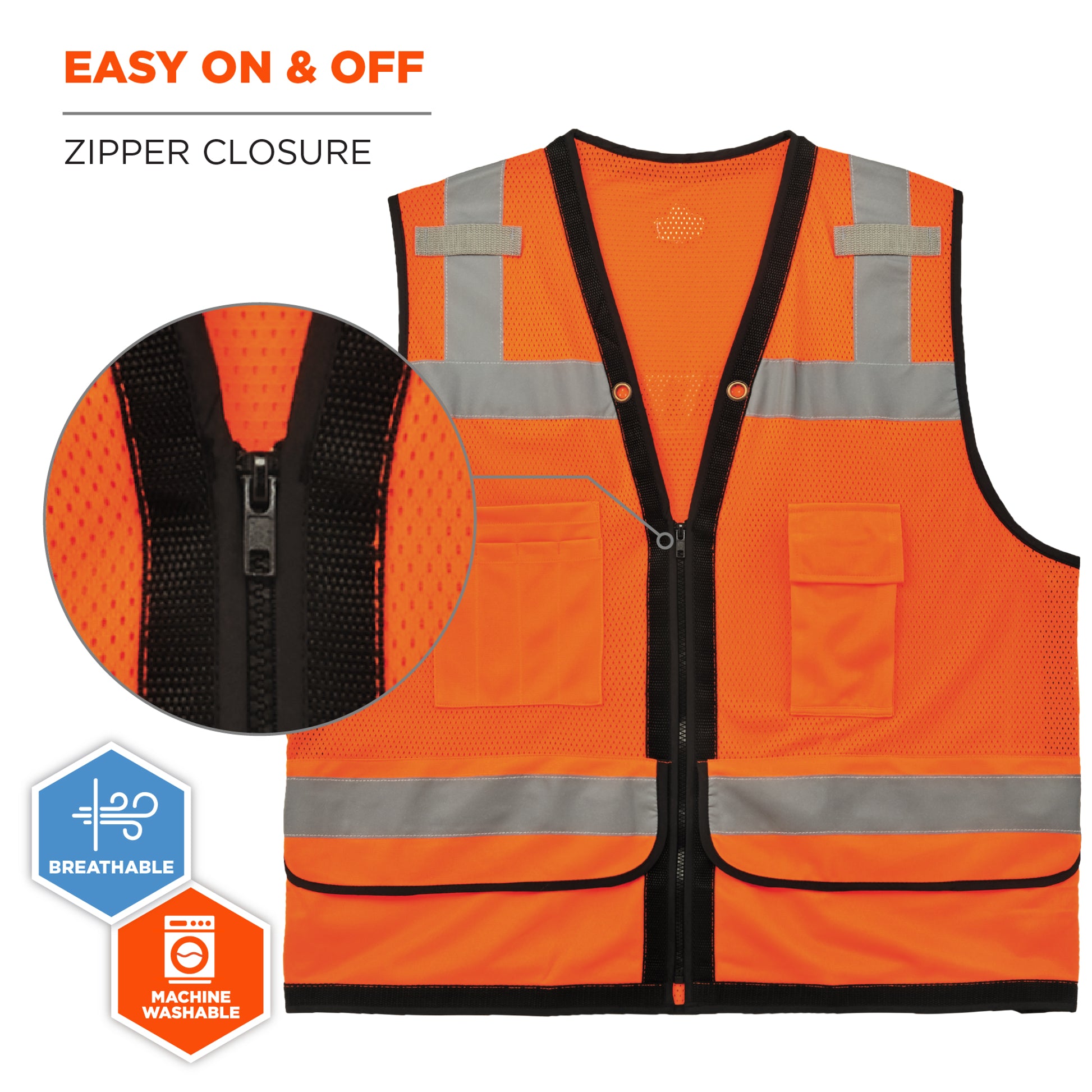Ergodyne Glowear 8253HDZ Heavy-Duty Mesh Surveyors Vest - Type R, Class 2, Zipper - Orange