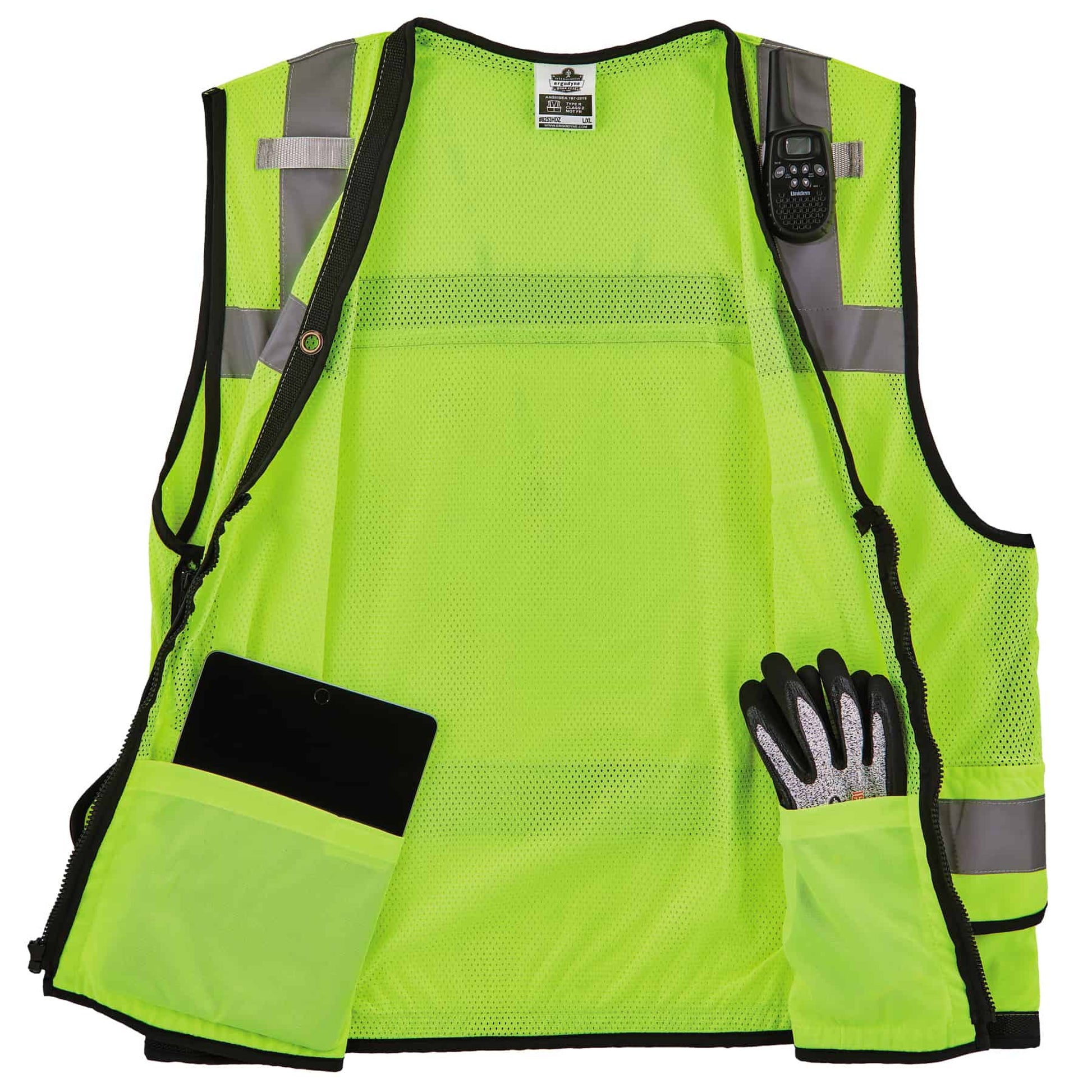 Ergodyne Glowear 8253HDZ Heavy-Duty Mesh Surveyors Vest - Type R, Class 2, Zipper - Lime