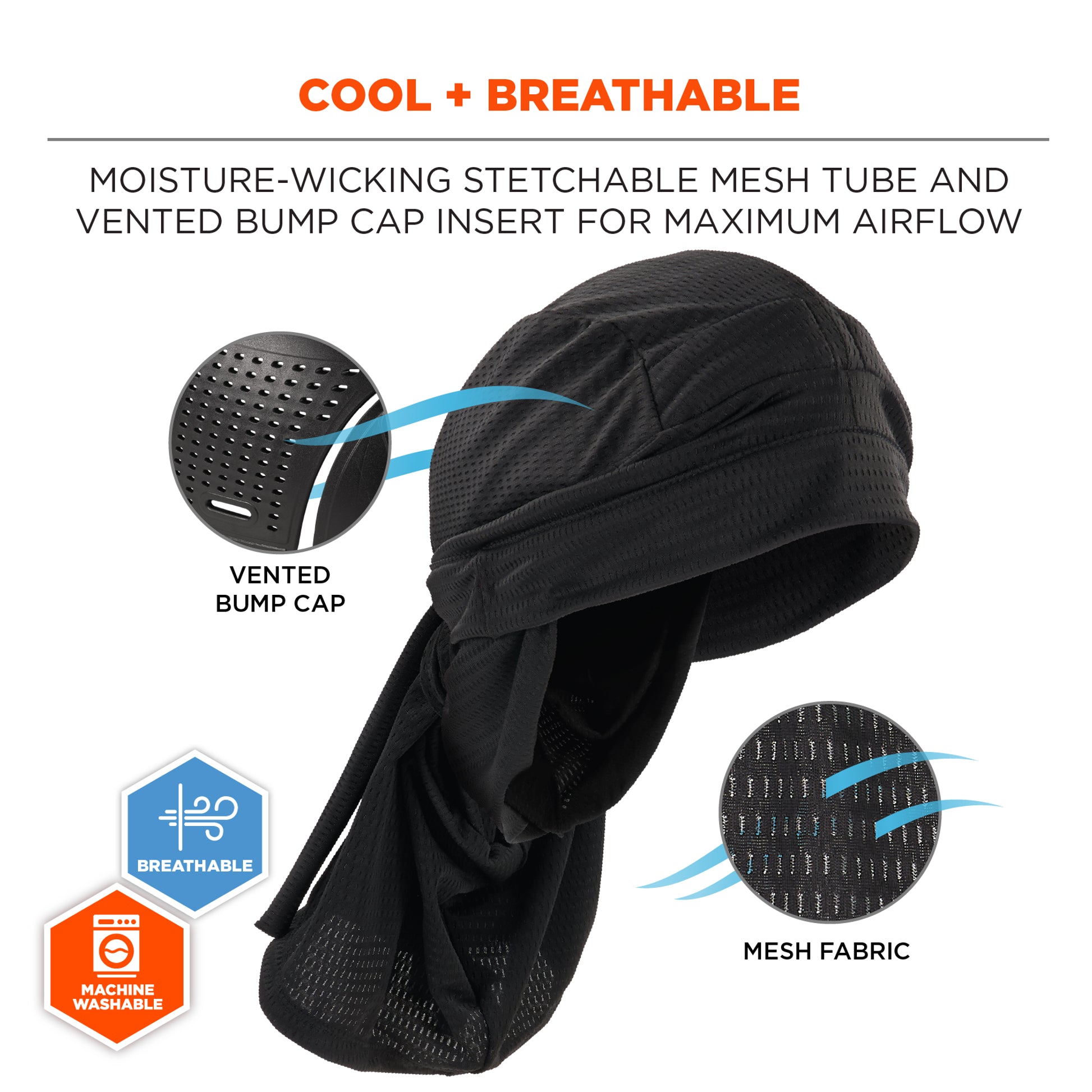 Ergodyne Skullerz 8941 Mesh Dreadlock Tube and Bump Cap Insert - Black - M/L