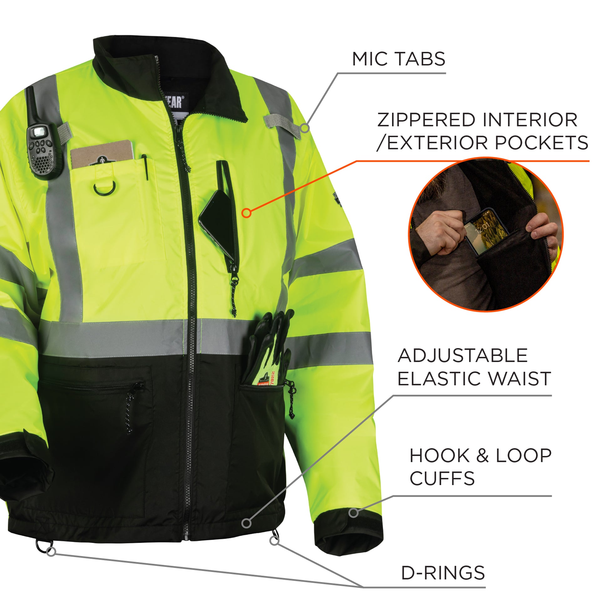 Ergodyne GloWear 8351 Hi-Vis Windbreaker Water-Resistant Jacket - Type R, Class 3 - Lime